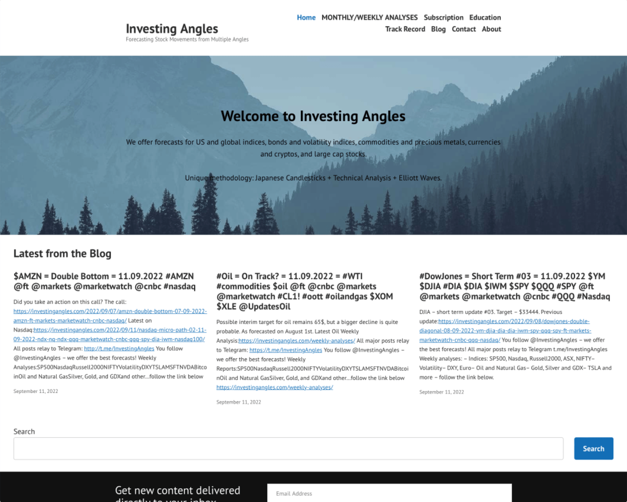 An image of the previous investingangles.com home page.