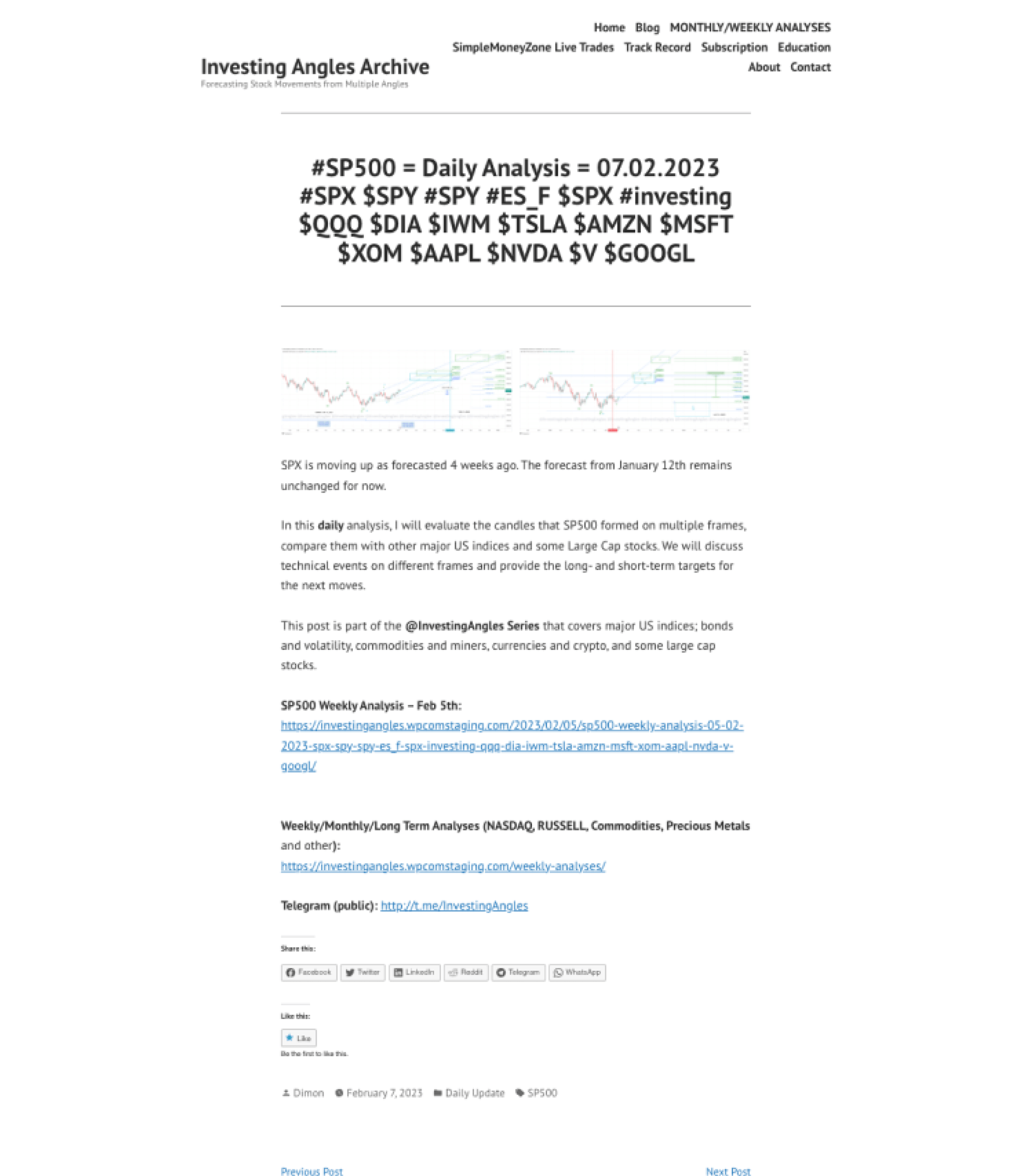 Screenshot of the previous blog page with an article at investingangles.com.