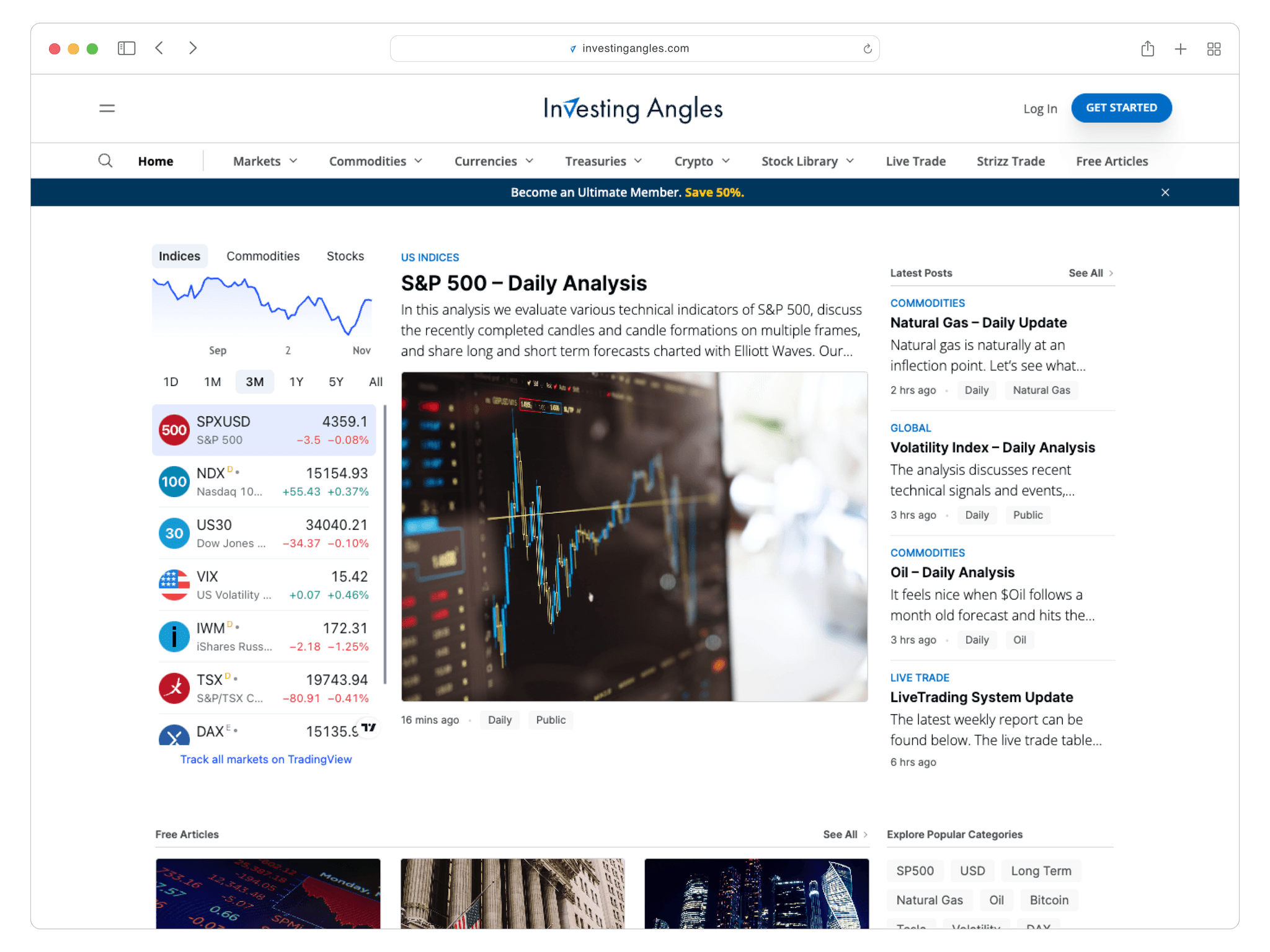 An image of investingangles.com home page on a laptop screen.